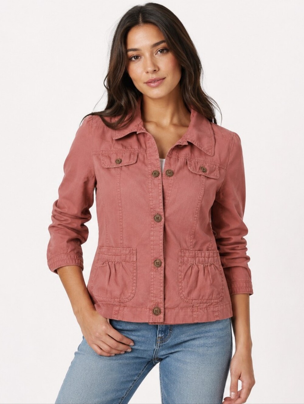 Caslon Rose Pink Cotton Button-Front Jacket
